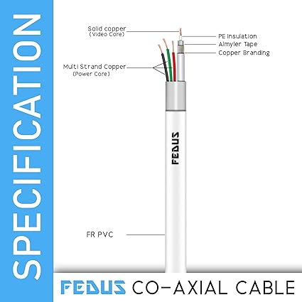 FEDUS 23AWG Pure Copper 3+1 CCTV Camera Coaxial Cable (200-METER)