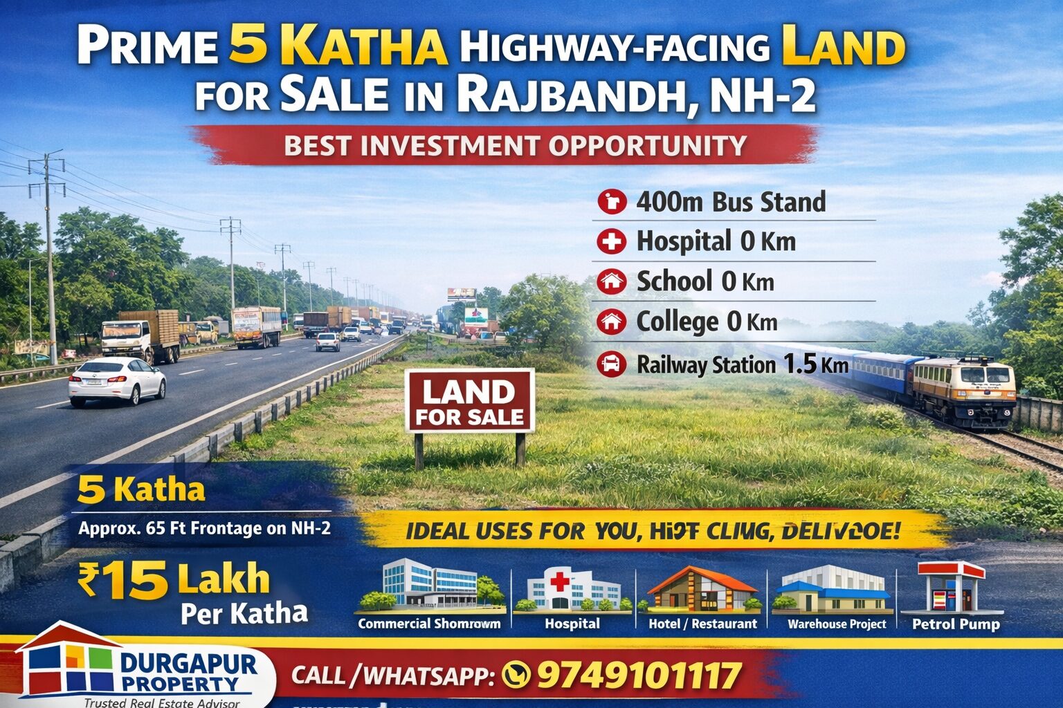 Prime 5 Katha Highway-Facing Land for Sale in Rajbandh, NH-2 | Best Investment Opportunity