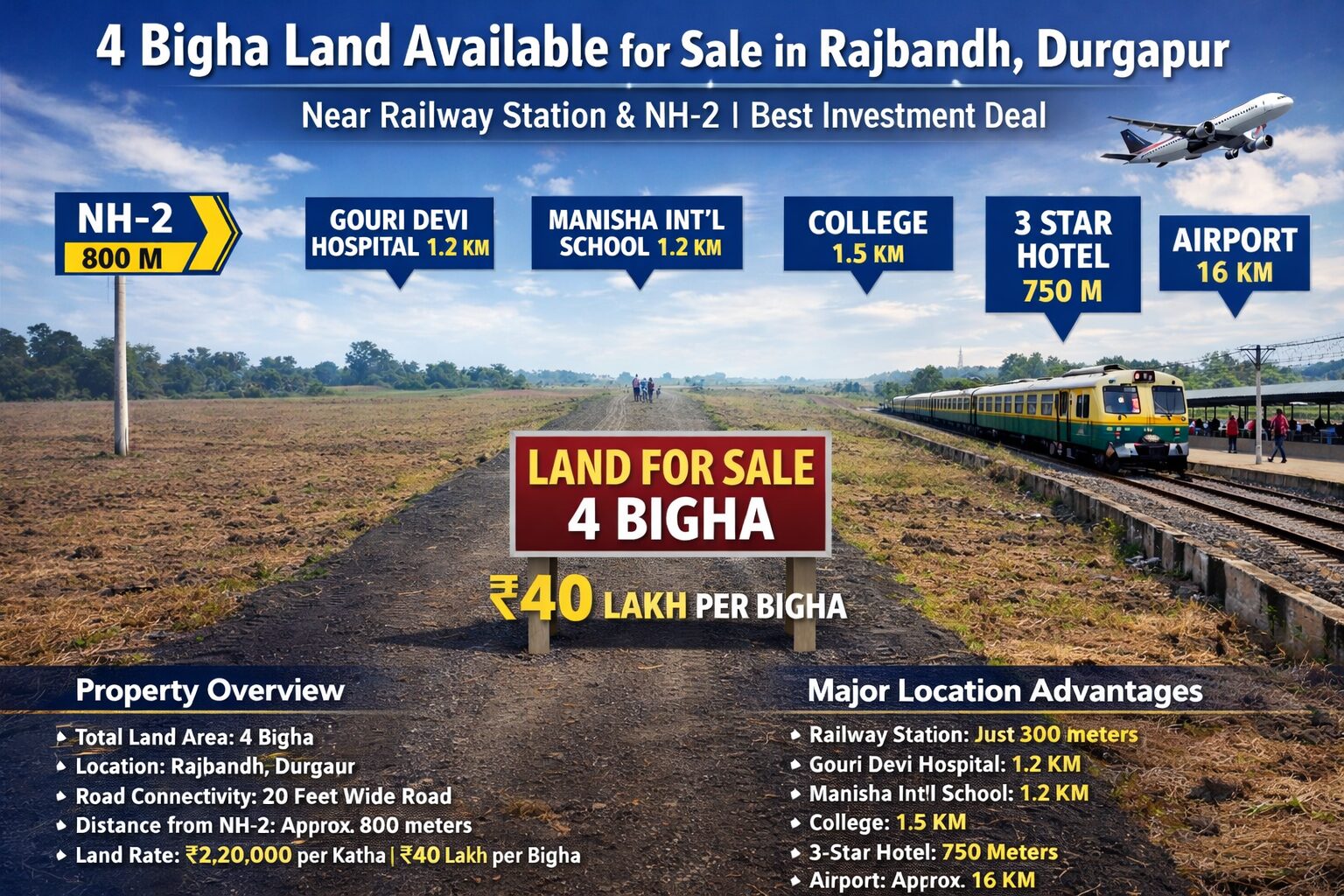 4 Bigha Prime Land Sale in Rajbandh, Durgapur | Near Railway Station & NH-2 | Best Investment Deal