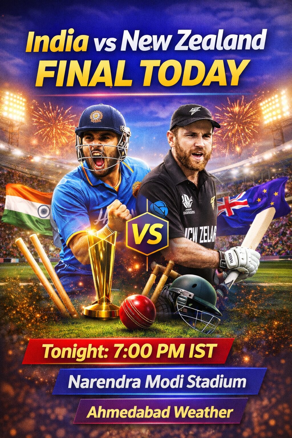 India vs New Zealand T20 World Cup Final 2026: Match Time, Narendra Modi Stadium Pitch Report, Ahmedabad Weather & IND vs NZ T20