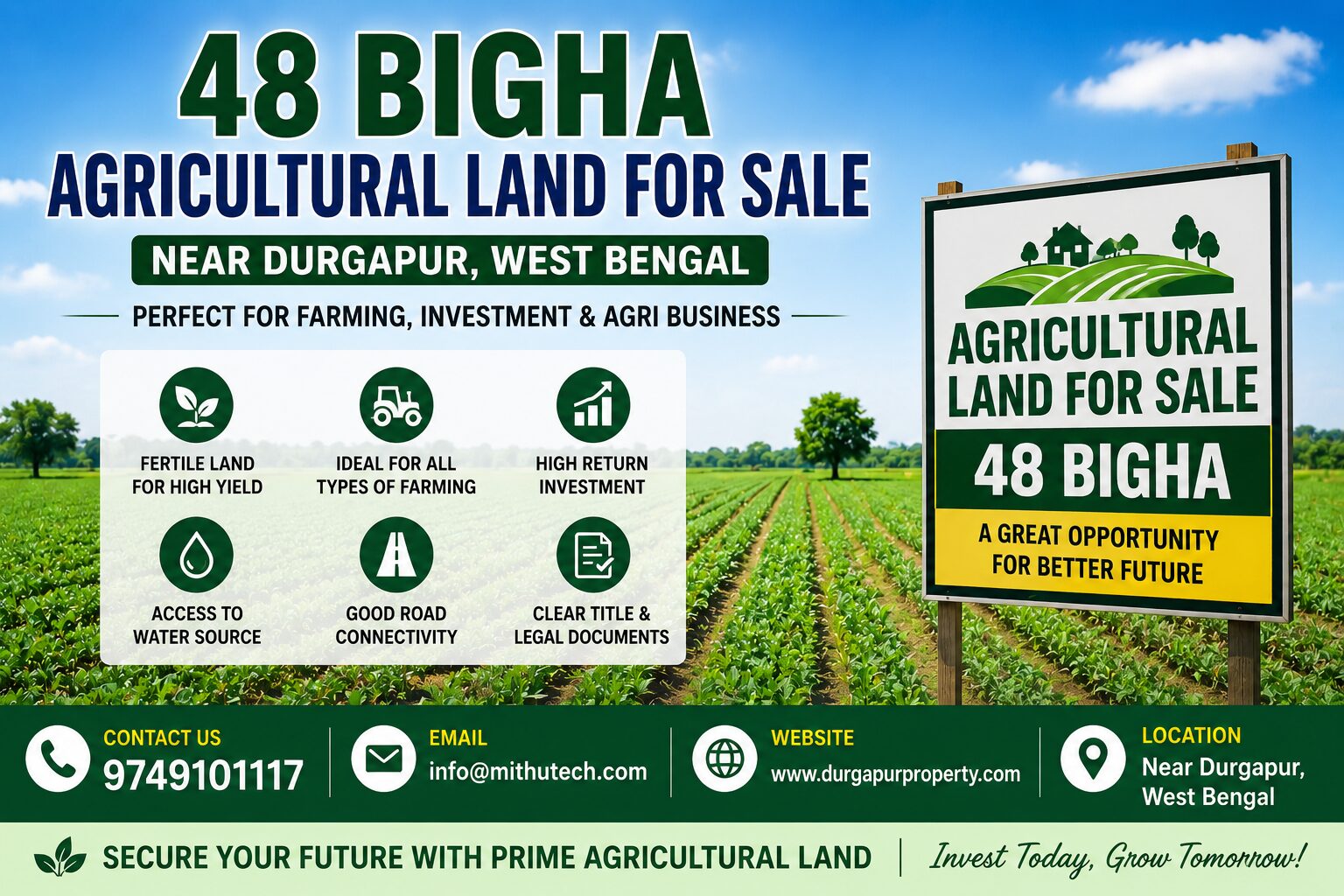 48 Bigha Agricultural Land for Sale in West Bengal | Best Farmland Investment Near Durgapur