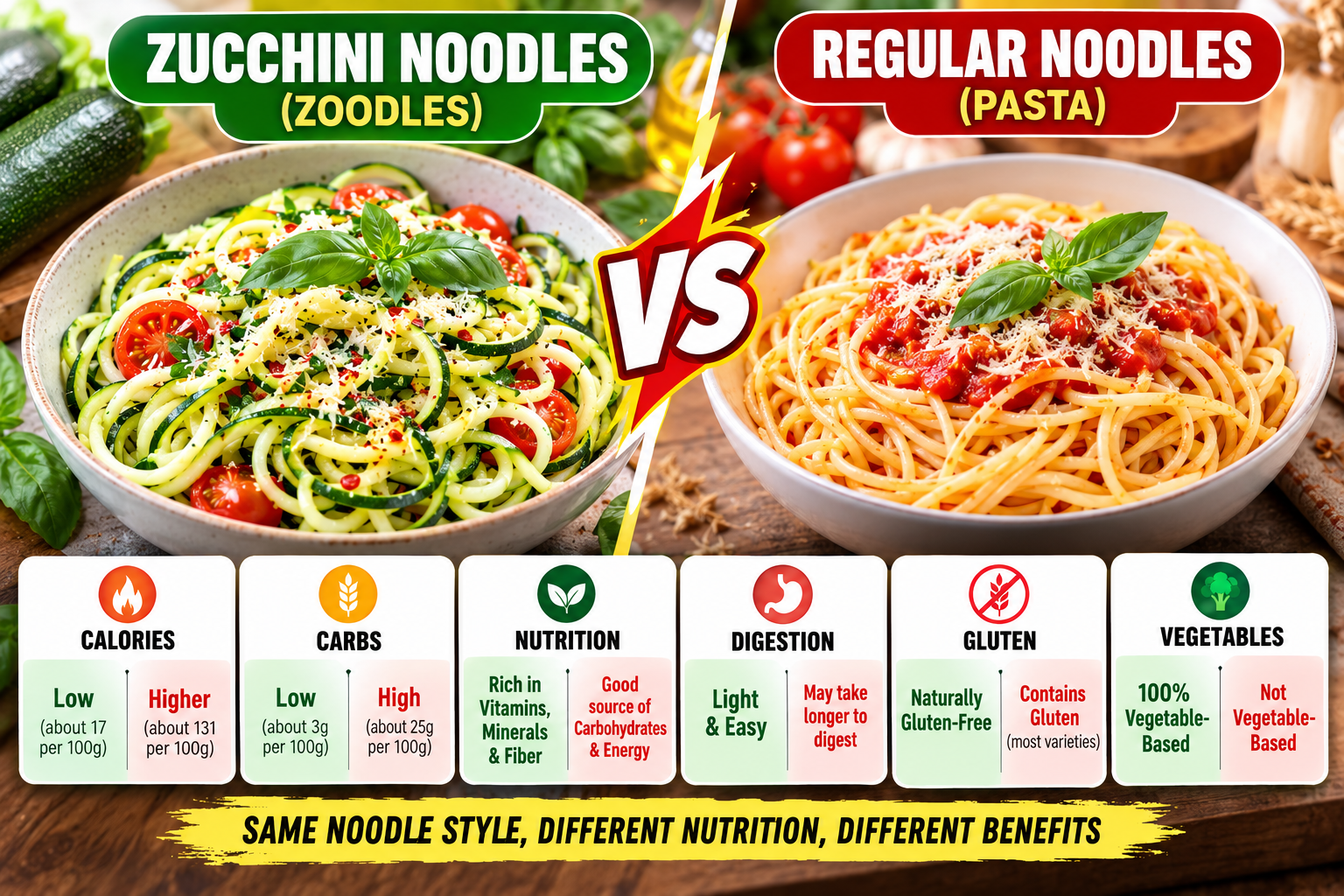 Zucchini Noodles vs Noodles: Calories, Carbs & Nutrition Compared - 2026