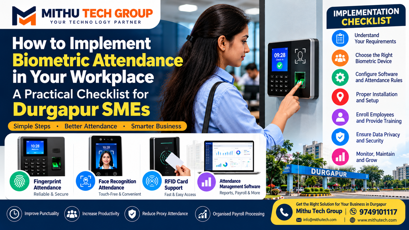 How to Implement Biometric Attendance in Your Workplace: A Practical Checklist for Durgapur SMEs (2026 Guide) 1 How to Implement Biometric Attendance in Your Workplace: A Practical Checklist for Durgapur SMEs (2026 Guide)