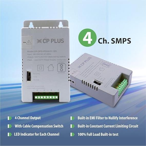 CP PLUS 4 Channel CCTV SMPS |12V 3A High Efficiency Adapter